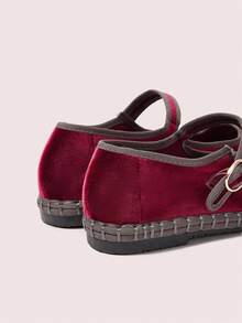 CUCCOO DOLLMOD Giày bệt Mary Jane cổ điển nhung đỏ tía thoải mái cho nữ, thanh lịch và thời trang - Bordeaux - Xem 5