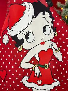 Betty Boop x SHEIN 1 pieza Delantal para adultos con estampado de lunares y figuras de dibujos animados, de material impermeable y resistente al aceite, cómodo y suave, esencial para la cocina y la repostería, adecuado para hombres y mujeres