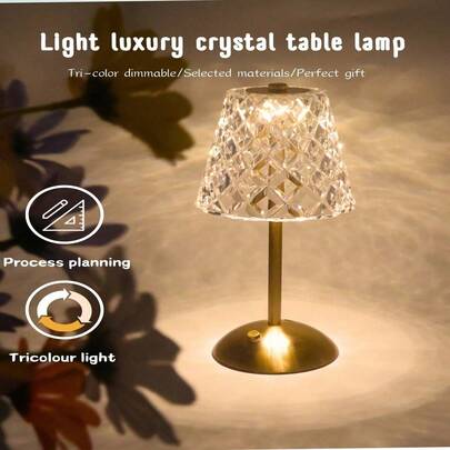 1PC Modern LED Crystal Touch Control Desk Lamp - 3 Color Temperature Adjustable, Metal Base, Rechargeable - Suitable For Bedroom Nightstand, Living Room Dining Table And Hotel Decor