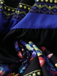SHEIN LUNE Gaun Maxi Off Shoulder Motif Bunga untuk Liburan Wanita Ukuran Plus - Teal Blue - View 5