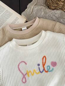 LMoss Kids LMoss  2pcs Baby Girl Knitted Solid Color Letter Embroidered Crew Neck Casual Sweatshirt Set,Winterclothes For Baby Fall - Multicolor - View 6
