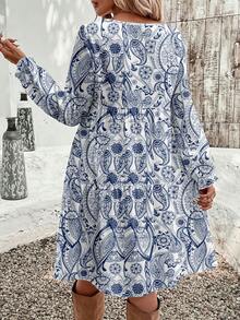 EMERY ROSE Women Multicolor Fabric Long Sleeve Knee Length Midi Dress With Paisley Print For Casual Wear