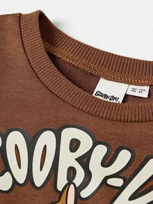 SCOOBY-DOO X SHEIN 2 pièces Sweat-shirt col rond à motif de dessin animé marron et pantalon de survêtement à carreaux pour jeune garçon, automne/hiver