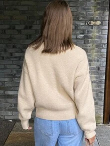 DAZY Women's Elegant Solid Color V-Neck Sweater, Autumn - Apricot - View 2