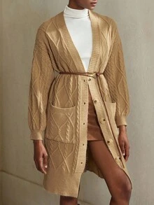 Aveloria Modichic V-Neck Cable Knit Vintage Loose High-End Cardigan Sweater