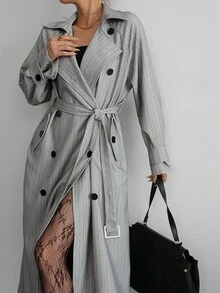 Aidyla Striped Fabric Fashion Autumn/Winter Trench Coat