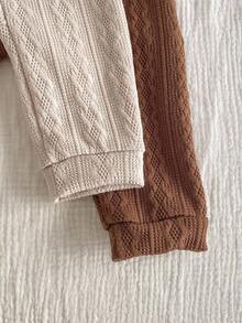 SHEIN 2pcs Baby Boy Knitted Jacquard Romper With Embroidered Knight On Front, Long Sleeve Casual Jumpsuit Outfit, Autumn/Winter Brown Baby Clothes Baby Outfits Unisex For Fall Brown Toddler Romper Baby Knit Jumpsuit Neutral Baby Clothes Unisex