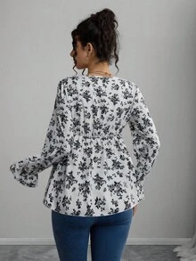 Momance Maternity Casual Ditsy Floral Shirt, Autumn - Black and White - View 2
