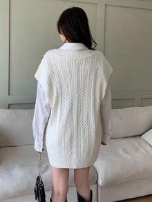 Feyla Casual Solid Color Versatile V-Neck Women Sweater Vests In Fall/Winter