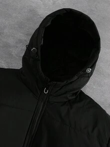 Manfinity Hypemode 男士纯色长袖拉链连帽休闲冬季外套，Y2K风格冬季服饰，送给男友的完美礼物，街头风、校园风和万圣节时尚单品 - 黑色 - 查看 4