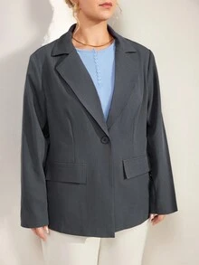 Momelise Áo khoác Blazer nữ màu xám thường ngày có thể tháo rời có chi tiết ve áo - Xám - Xem 7