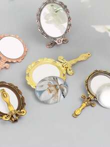 Cirelle 1PC Metal Long-Handled Mirror, Handheld Makeup Mirror, Retro Home Decoration, Women's Fashion Accessory - Multicolor - View 3