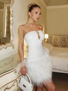 Glamine Charm Glamine 彩虹色亮片系带露背优雅女装 返校装 女式街头服饰 女士生日礼服 女士外出上衣 女士 Y2k 可爱冬季服装 女士俱乐部服装 女士性感连衣裙 - 白色 - 查看 1