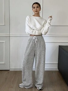 Livesso 女士宽松商务休闲格纹条纹直筒裤，适合通勤，秋冬