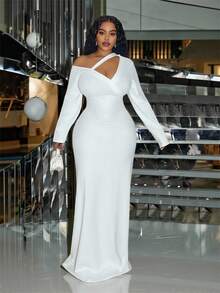 Veslaya 春、夏、秋、冬新款音乐节、复活节、西部风情、游牧风、生日派对、休闲、度假、邮轮旅行、海滩、日光浴、爆款白色高弹性感派对紧身长裙、单肩优雅大码连衣裙 - 白色 - 查看 5