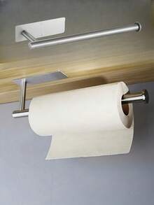 1 pièce Ensemble d'accessoires de salle de bain en acier inoxydable, barre à serviette, anneau à serviette, crochet à vêtements, porte-papier toilette, montage mural - Argent - Voir 6