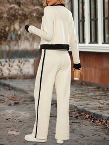 EMERY ROSE 女士休闲纽扣长袖上衣和裤子针织两件套秋冬女装