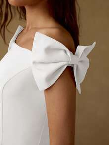MOTF PREMIUM BOW DECOR OFF SHOULDER DRESS - White - View 2