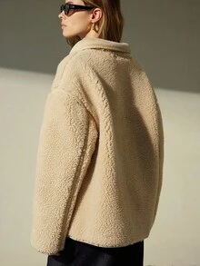 GENKIRA Autumn/Winter Sturdy Stand Collar Soft Fashionable Faux Fur Jacket - Beige - View 6