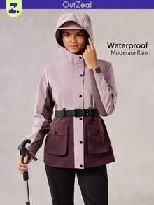 OutZeal 女式防水束腰翻盖口袋撞色户外夹克，适合秋冬徒步露营 - 彩色 - 查看 1