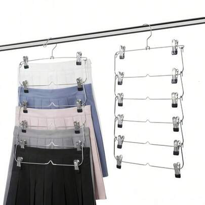 1 peça 4/6 camadas de metal saia calças clipes cabide calças, super cabide 4/6 camadas saia calças shorts cabides com clipes ajustáveis economia de espaço antiderrapante 12 clipes armazenamento de roupas metal saia cabides roupas cabides, cabide de armazenamento multifuncional