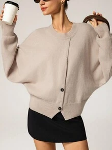 Hanevo 女士时尚下摆修身套头衫，秋冬 - 杏色 - 查看 7