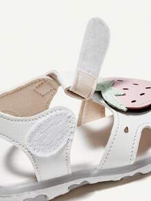 Cozy Pixies Girls' Strawberry Decor Sweet & Cute Soft Bottom Versatile Princess Sandals, Side Buckle & Hook And Loop Design, Suitable For Summer Wear - White - View 8