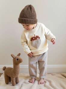 Vintaside Kids Baby Jungen Herbst süße Eichel Stickerei Langarm-Top & gestreifte Wollhose 2 Stücke Set