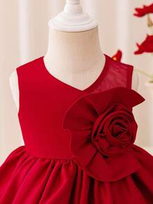 Glamorique Kids Váy công chúa satin không tay họa tiết hoa đỏ bóng cho bé gái kèm nơ lớn phía sau, váy công chúa cho dịp Giáng sinh, Halloween, sinh nhật - Đỏ - Xem 4