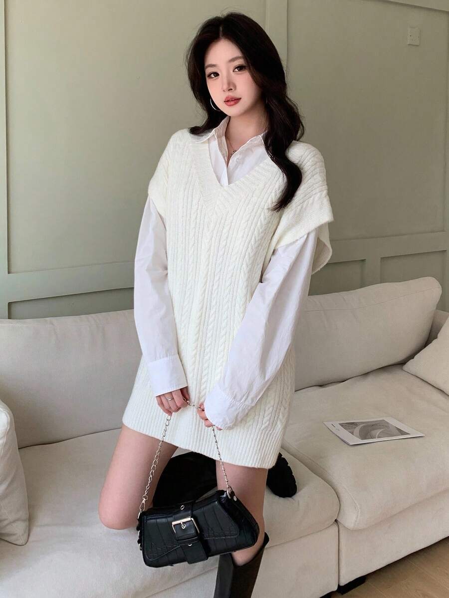 Feyla Casual Solid Color Versatile V-Neck Women Sweater Vests In Fall/Winter