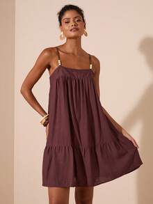 Travachic Váy yếm rộng in họa tiết du lịch dành cho nữ - Cà phê nâu - Xem 4