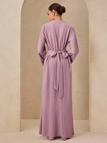 Graceveil Women's Casual Textured Fabric Cross Collar Cinched Waist Dress With Back Tie, Purple, Autumn/Winter - Purple - View 3