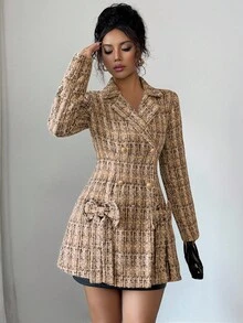 Selianne Women's Elegant Autumn/Winter Waist-Cinched Jacquard Textured Fabric Bow Design Simple Commuter Outdoor Long Jacket - Multicolor - View 3