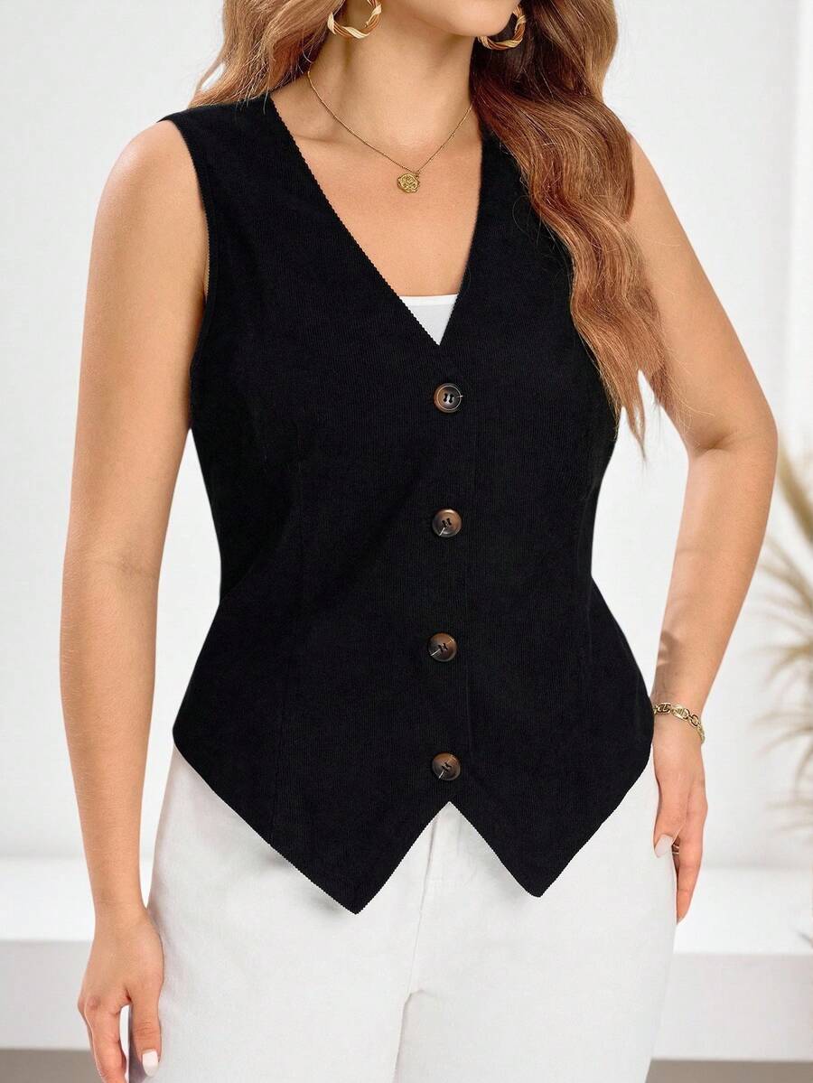 EMERY ROSE Áo vest blazer đơn hàng thường ngày cho nữ mùa hè cỡ lớn - màu đen - Xem 1