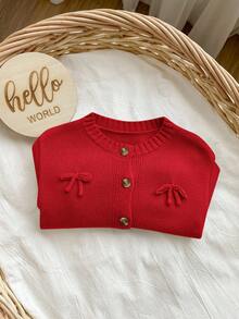 SHEIN 杏色蝴蝶结开衫，可爱百搭，适合秋冬女婴