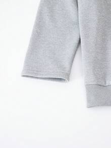 SHEIN 1 件青少年女孩休闲斜领长袖运动衫，秋季 - 灰色 - 查看 6