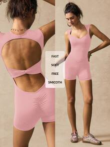 VARSIVA 纯色扭纹背心式无袖连体衣 - 粉色 - 查看 7