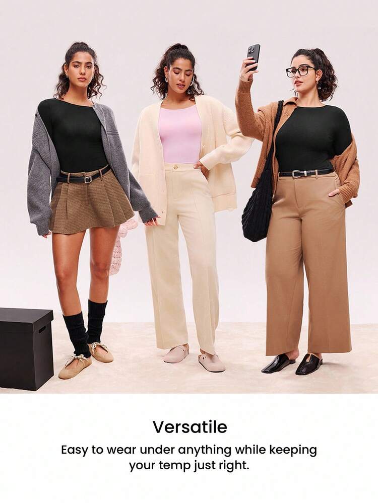 Haut de base à manches longues Dream Curve 2ndSkin pour femmes, col ras-du-cou, noir, ultra doux. Couche de base extensible offrant un équilibre thermique. Peut être porté comme vêtement d'extérieur