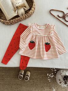 LMoss Kids 2pcs Baby Girl Knitted Ruffle Collar Casual T-Shirt And Leggings Set Fall Winter - Multicolor - View 6