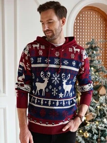 Manfinity Homme كنزة صوفية كريسماس طويلة الأكمام مصنوعة من الصوف للرجال، خريف وشتاء - متعدد الألوان - مشاهدة 6