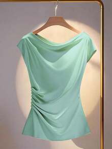 SHEIN Clasi 女士纯色衬衫，时尚，适合夏季 - 綠色 - 查看 4