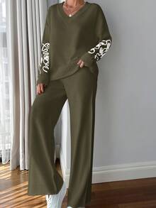 EURMUSE Women Pink Embroidery Detailed Sweater Set - Army Green - View 7