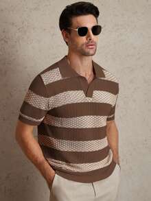 Manfinity Homme Áo thun dệt kim tay ngắn cổ polo kẻ sọc cho nam, mùa thu - Nhiều màu - Xem 3