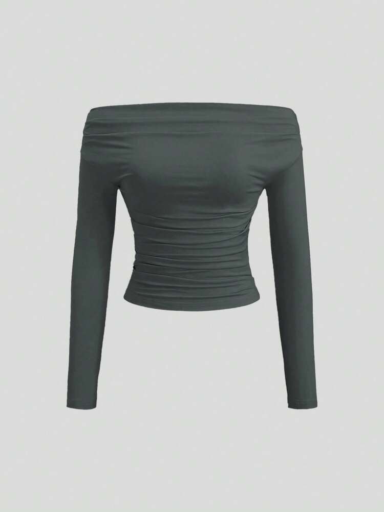 SHEIN Sweetro 3件套女士百搭露肩长袖短款上衣，舒适亲肤，修身 - 彩色 - 查看 3
