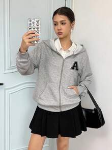 SHEIN 少女休闲舒适刺绣卫衣，秋冬季百搭单品 - 灰色 - 查看 4