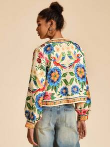 Travachic Floral Print Casual Jacket With Open Front For Women, Vacation Wear,Fall Winter Clothes, New Year Look, Summer Jackets For Women, Thanksgiving Outfits, Casual Outfits
