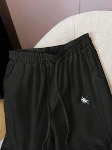 Jouncy 女式抽绳腰带骑士印花口袋宽腿宽松常规裤 - 黑色 - 查看 3