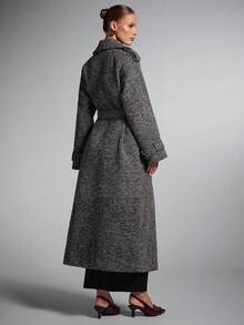 SHEIN BAE Large Lapel Patterned Double-Breasted Long Overcoat, Long Coat Women, Trench Coat Women, Wool Coat Women,Coarse Twill Wool Coat,Elegant Casual Coat In Fall/Winter - Black and White - View 2