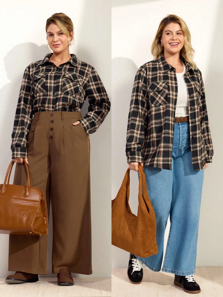 Momelise Plus Size Women Casual Plaid Jacket, For Daily Casual Wear - Multicolor - View 1