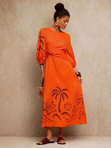 Travachic 女士纯色度假梭织连衣裙 - 橘色 - 查看 4